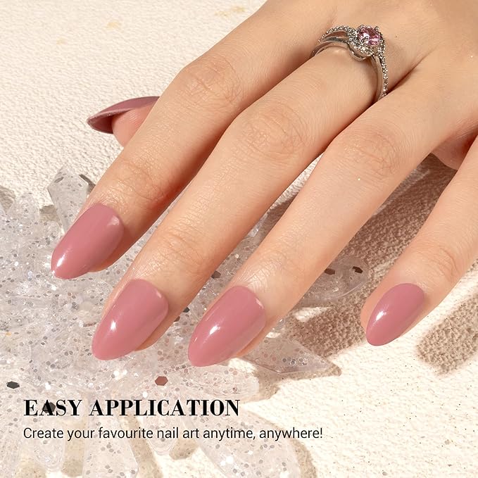 MelodySusie Semi Cured Gel Nail Strips (Genuine Pink), Works with Nail lamp, Salon Quality, Long Lasting, Easy to Apply and Remove, Includes 20Pcs, 2 Prep Pads, Nail File and Wooden Stick
