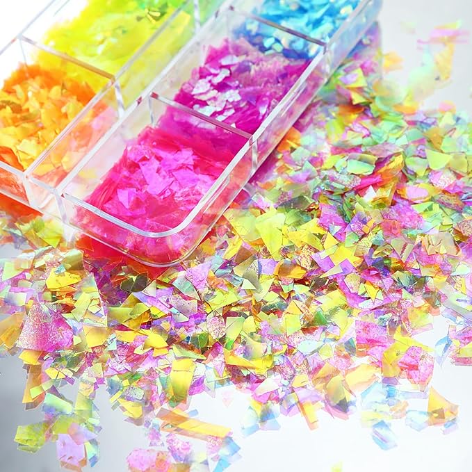 Holographic Iridescent Glitter Nail Art Sequins, 3D Irregular Ultra Thin Nail Art Sparkly Flake Designs, Shiny Colorful Nail Glitter Confetti Acrylic Supplies for Women Girls Manicure Tips Decorations
