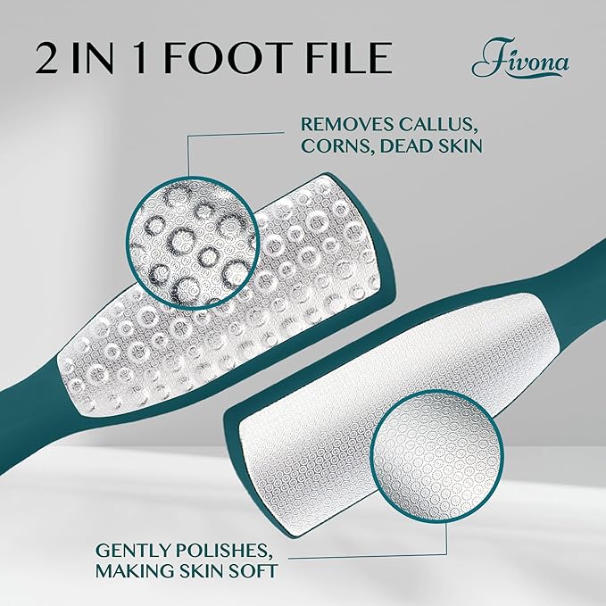 Fivona Professional Foot File - Callus Remover for Feet, Double Sided Foot Rasp for Dry Heels, Foot Scrubber Dead Skin Remover, Corn Removal for Feet
