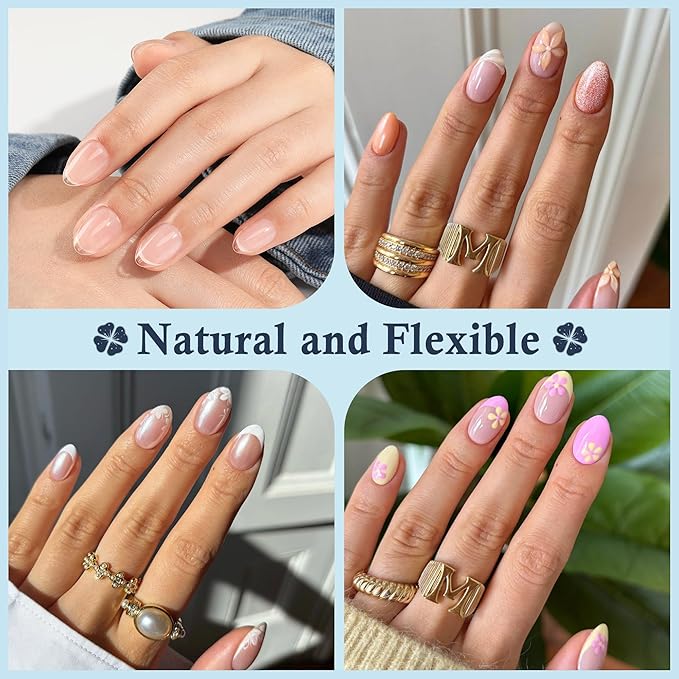 Extra Short Almond Nail Tips, 240pcs Soft Gel Pre-Shaped Acrylic Fake Nails, Half Matte Full Cover Clear Gelly Press on Flase Nail Tips for Extension Nail Manicure Home DIY 12 Sizes