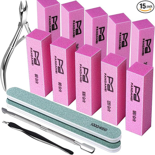 FANDAMEI Nail Buffer Block, 10 PCS Nail Buffer with Different Grit, Buffing Block, Cuticle Trimmer, Nail Tools, Manicure Tools, Nail Care Kit