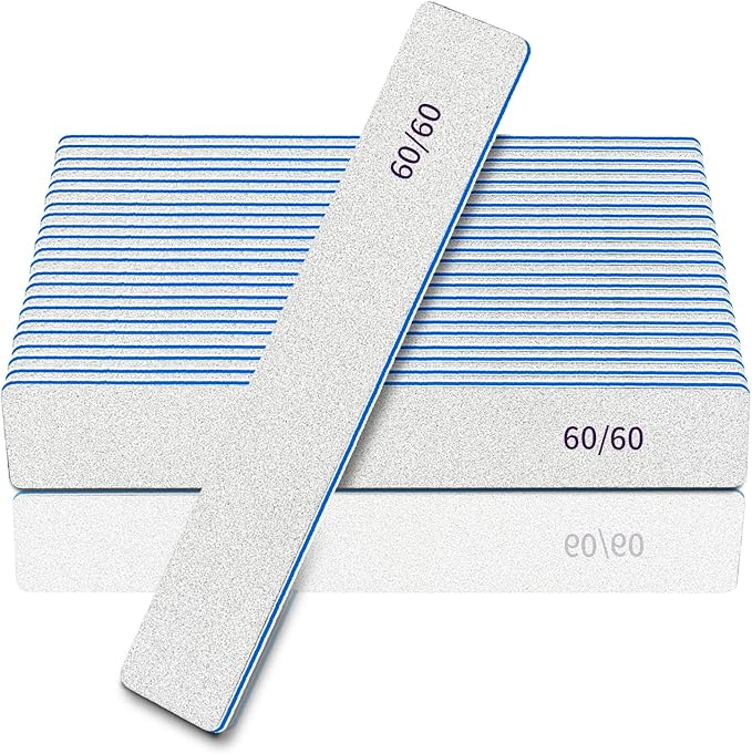 Nail Files-Nail File for Acrylic Nails 12pcs, 60/60 Grit Nail Files Emery Boards for Acrylic Nails, Jumbo File Washable Thick Professional Square Nail File Manicure Tools for Nail Tech