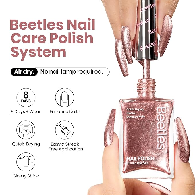 Beetles Nail Polish Glitter Champagne Gold 1Pcs 15ml Fast Drying & Long Lasting Nail Polish Shimmer Winter Champagne Color Art Effect for Nail Salon DIY Manicure