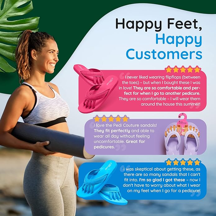 Pedi Couture Pedicure Sandals with Built In Toe Separators for Women - Comfortable Spa Style Flip Flops for Home, Salon, Yoga & Gym Use