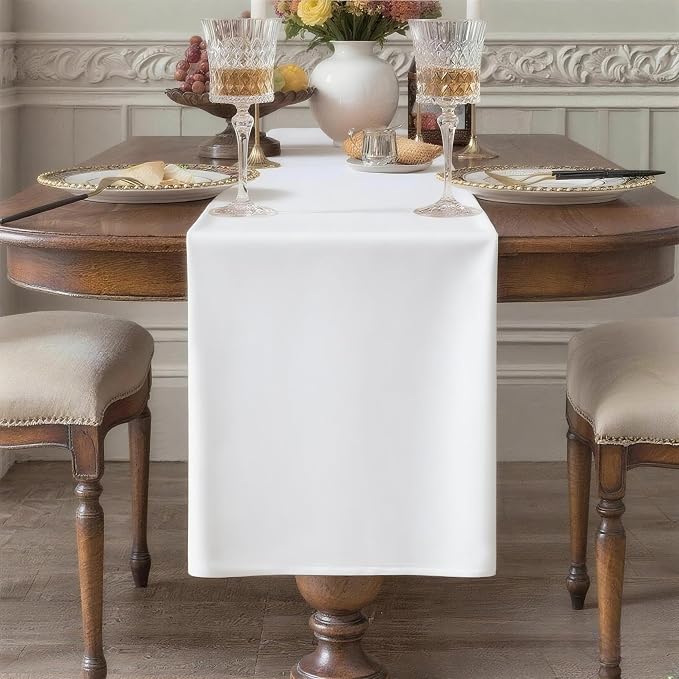 White Table Runner, Waterproof Washable Runners 108 Inches Long | Reusable by KAIPHO