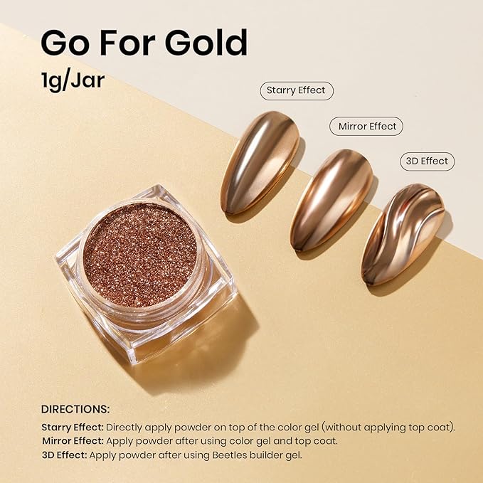 Beetles Beauty & Personal Care›Foot, Hand & Nail Care›Nail Art & Polish›Nail Art Accessories›Glitters Gold Chrome Powder for Nails Metallic Nail Polish 1g Chrome Nail Powder Mirror Effect Nail