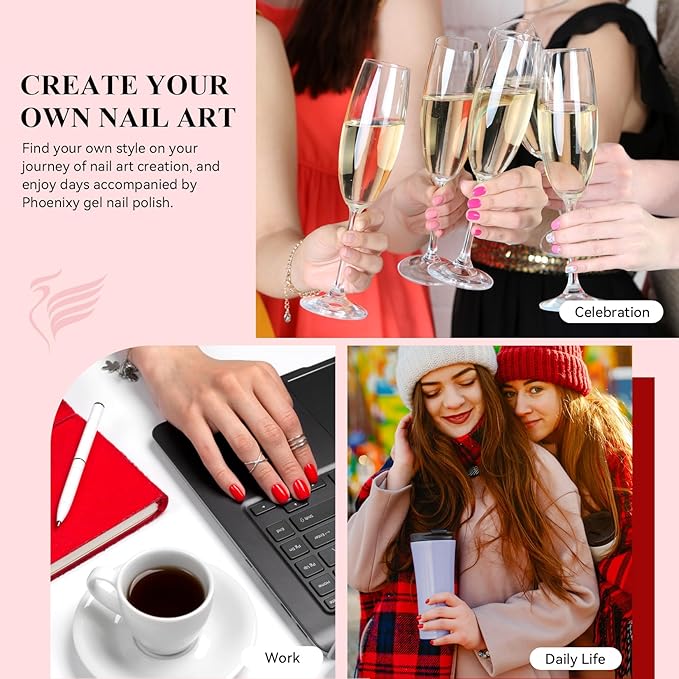 phoenixy Gel Nail Polish 30 PCS Gel Nail Polish Set Dark Color Collection Manicure Set for Women Matte Silver Gold Glitter Top Coat for Women - PCB9042