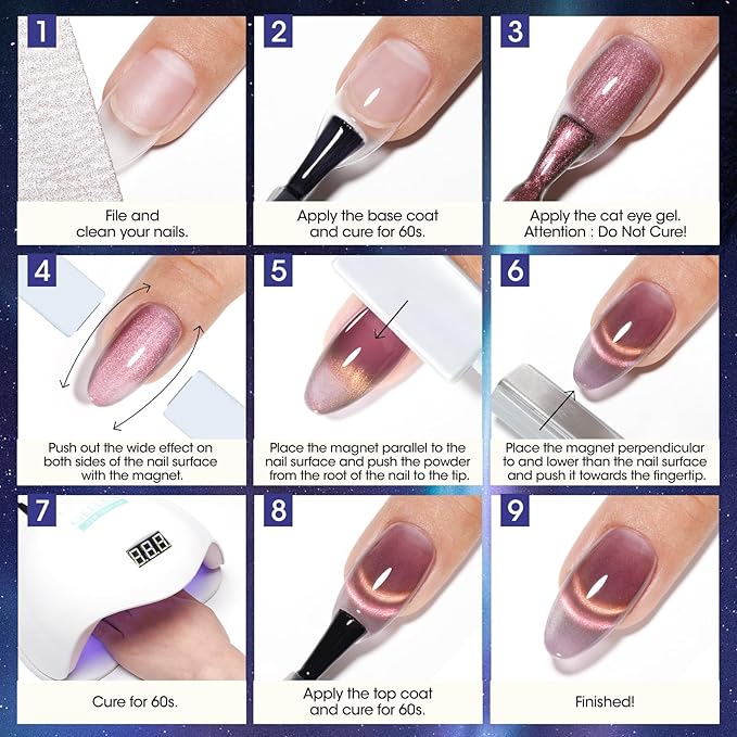 Gellen Cat Eye Gel Nail Polish, 18ml Blue Purple Color Cat Eye Gel Polish with Magnet Stick, Holographic Glitter Cat Eye Nail Polish Soak Off Nail Art Manicure at Home