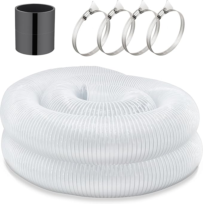 JUYO VONSAN 4 inch Dust Collection Hose 4” Flex Heavy Duty Clear PVC Debris Collector Hose With Connector and Clamps (4'' X 30ft)