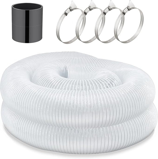 JUYO VONSAN 4 inch Dust Collection Hose 4” Flex Heavy Duty Clear PVC Debris Collector Hose With Connector and Clamps (4'' X 30ft)