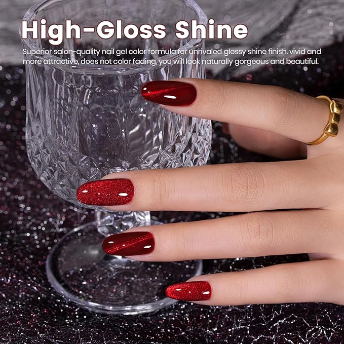 RARJSM Cat Eye Gel Nail Polish Diamond Dark Black Wine Red Cateye Velvet Glitter Gel Polish 15ml Single Bottle with Magnet Stick UV LED Curing Requires Soak Off for Home Salon Christmas Manicure