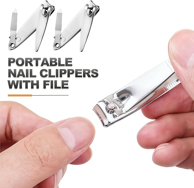 Nail Clippers with File in Bulk, 24-Pack Stainless Steel Nail Trimming for Toenail & Fingernail, Nail Clipper Gifts for Men Women Adults Homeless Care Supplies (Silver)