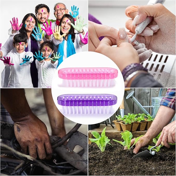 Nail Cleaning Brushes Plastic for Fingernails 2-Sided Non-Slip Brush Nail Brushes 4 Pack(Pink and Purple)