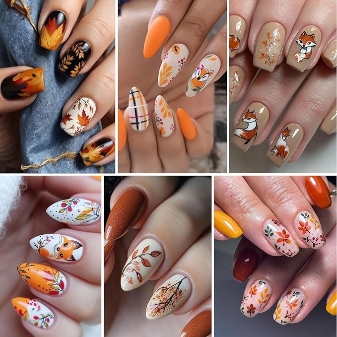 4pcs Fall Nail Stickers for Nail Art, 3D Autumn Fox Leaves Flowers Nail Decals Thanksgiving Leaf Pattern 3D Self-Adhesive Nails Sliders Fall Sticker for Nails Decoration DIY Manicure Accessories
