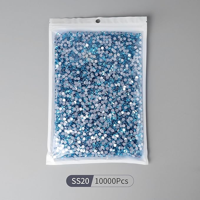 10000PCS Aquamarine Rhinestones Bulk, Flat Back Crystal Glass Stone Round Gems,SS20, 4.6-4.8mm
