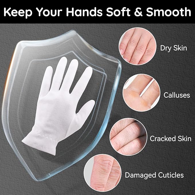 Segbeauty 12 Counts Moisturizing Hand Gloves with Elastic Band, Extra Large Lotion Gloves Overnight for Women, 6 Pairs Moisture Sleeping Gloves for Dry Hands, Thick Cotton Work Gloves for Art Handling
