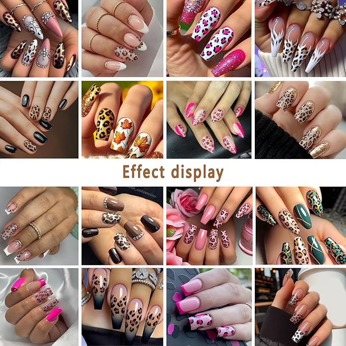 8 Leopard Print Nail Stickers 3D self-Adhesive French Nail Stickers Hibiscus Petal Nail Art Design Suitable for Women and Girls DIY Nail Decoration Supplies