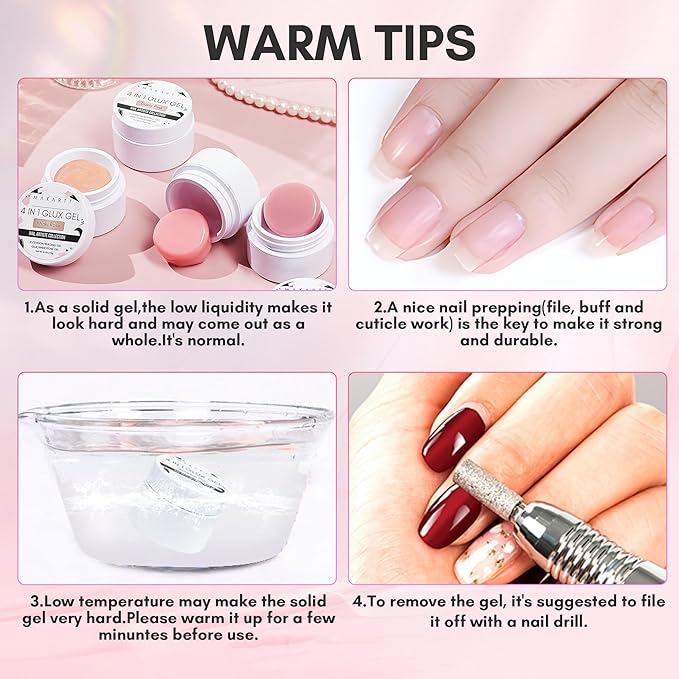 Makartt 3D Nail Gel Art for Nails Starter Kit: 4 Colors 3D Sculpting DIY Manicure Solid Gel Builder Clear and Shimmers for Extension, Molding Hard Gels with Silicone Flower Molds Sculpture Brush