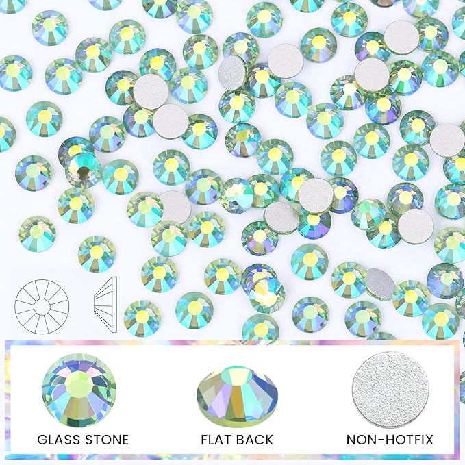 Light Green AB Rhinestones Crystals Rhinestone for Crafts Nail Glass Flatback Nail Gems for Nails Art Makeup Bags Shoes Decoration DIY(SS6, 1440pcs, Light Green AB)