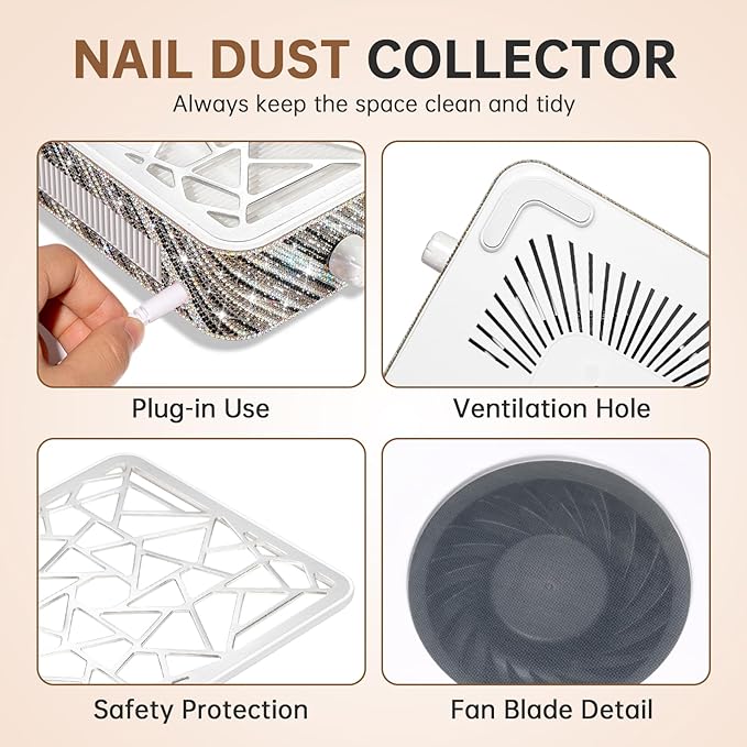 Nail Dust Collector, Powerful Vacuum Fan Vent Dust Collector Extractor Dust Suction Machine for Acrylic Nails Polishing, Nail Salon&Home, Red Diamond