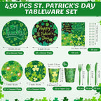 450 Pcs Happy St. Patrick's Day Tableware Set Decoration Serves 50 | Lucky - Image 2