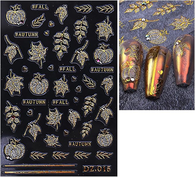 5 Sheets Halloween Gold Nails Stickers Spider Wed Nails Art Stickers 3D Self-Adhesive Supplies Nail Decal with Rhinestones Bow Heart Design Nails Sticker for Nail Art Women's DIY Decoration