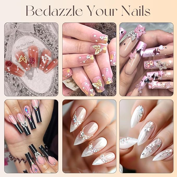 50Pcs 2 Styles 3D Butterfly Nail Charms and Flatback Gems Pearl, Silver+Gold Shiny Luxury Gems, Crystal Jewels Studs with Rhinestones for Nail Design, Nail Art Decoration Set for Acrylic Nails