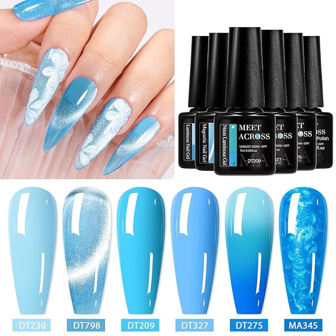 MEET ACROSS Gel Nail Polish Set 6 Pcs Glitter Colors Gel Nail Kit Art Design Soak Off UV LED (SET-10, 6pcs)