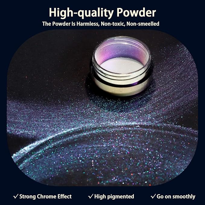 Allstarry Unicorn Chrome Nail Powder, Aurora Mermaid Iridescent White Pearl Nail Chrome Powder Pigment Glitter Fairy Dust for Nail Art, Manicure, Gel Nail Polish - Dream Purple