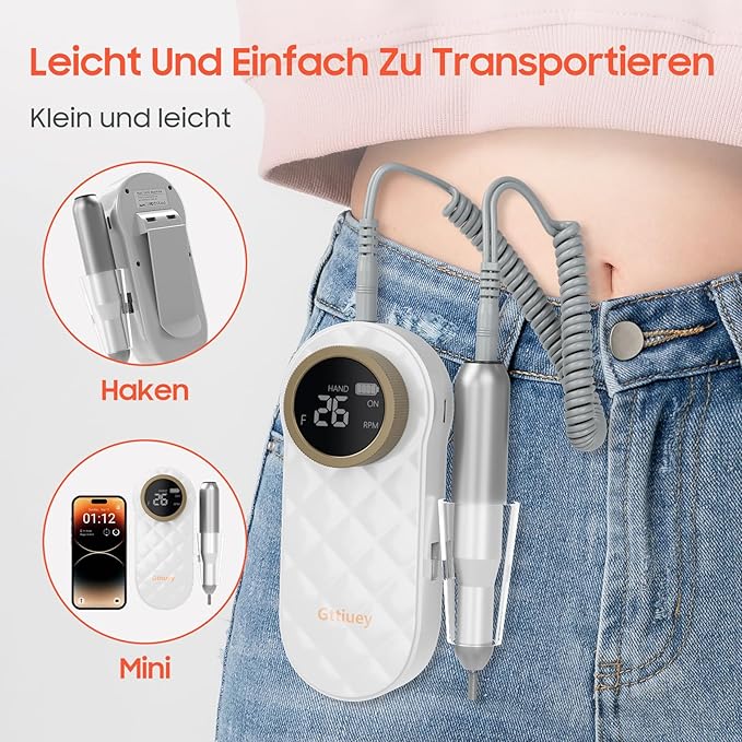 Electric Nail Drill, 35000RPM Nail Drill, Professional Rechargeable Nail File for Acrylic Nails Gel Polishing Removing,Efile Nail Kit for Manicure Salon Home