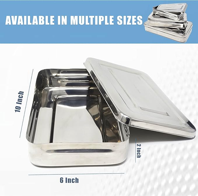 Stainless Steel Surgical LAB Dental Sterilizer Instrument Box, Organizer Jewelry/Tools Storage Tray with Lid - 10L x 6W x 2H