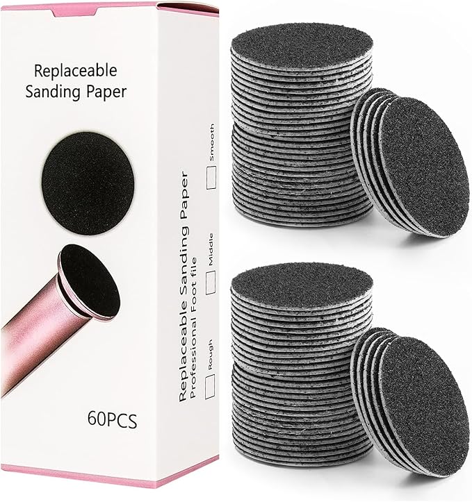 60pcs Replaceable Sandpaper Refill Discs for Electric Foot File Callus Remover Hard Dry Dead Skin Removal (pink10)