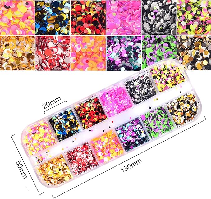 12 Colors Laser Mixed Circle Nail Glitter Sequins 3D Nail Art Accessories Holographic Round Shape Flakes Nail Art Design Acrylic Nails Supplies Women Manicure Beauty Decor DIY Crafts Decorations