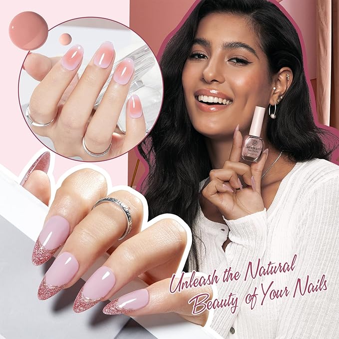 AZUREBEAUTY Pink Shades Nude Coral Champagne Glitter 8 Colors Nail Polish Set, Quick-Dry Perfect for Women Elegant Manicure Nail Art DIY Salon 10ml