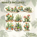 10pcs Coasters for Drinks Funny Cactus Absorbent Coasters Set Round Tabletop - Image 3