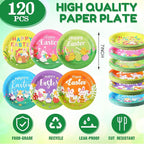 120 Pieces Happy Easter Paper Plates Bulk 7 Inch Bunny Eggs Disposable Easter - Image 2