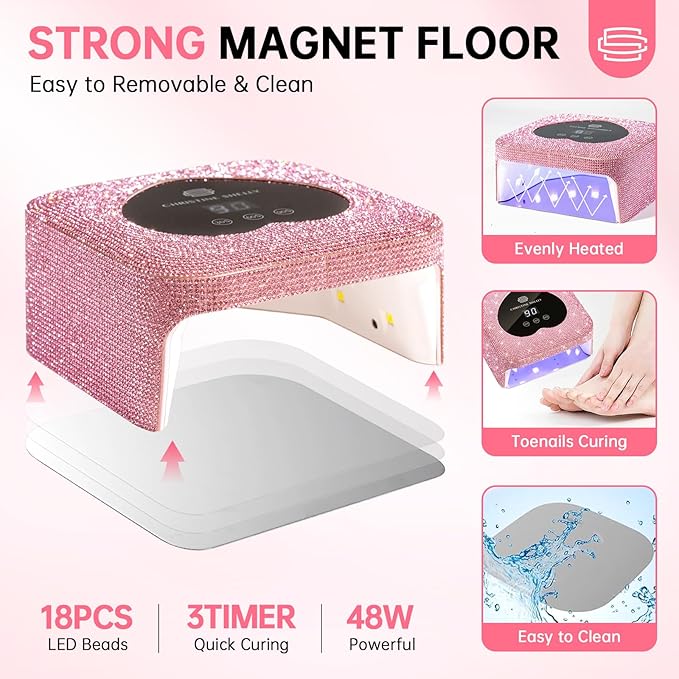 UV Nail Lamp, CHRISTINE SHELLY UV Light for Gel Nails, 48W Plug-in Mini Diamond Nail Lamp Nail Dryer with Touch Control Auto Sensor and 3 Timer Settings Nail Light Curing Lamp, Home