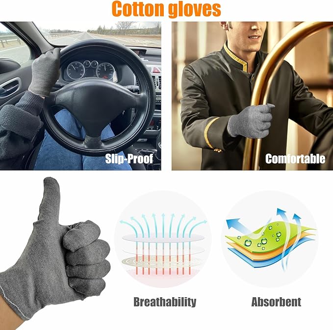 1 Pair(2Pcs) Cotton Gloves for Eczema and Dry Hands, Moisturizing Gloves, Work Gloves for Men, Women, SPA, Jewelry Inspection (Grey, 1 Pair)