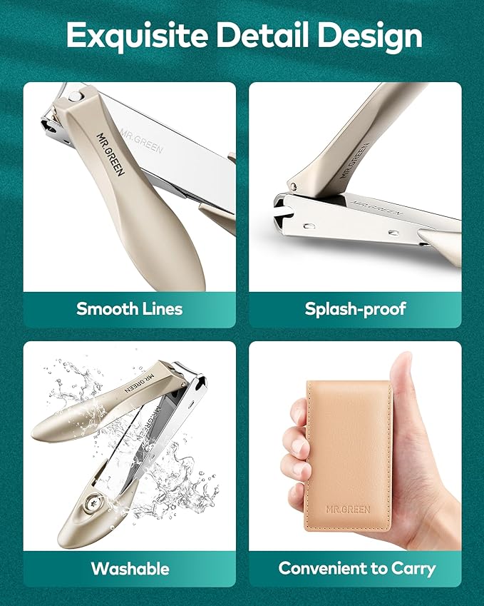 MR.GREEN Nail Clippers, 3PCS Nail Clipper Set with Anti Splash Fingernail Clipper,Ear Pick,Glass Nail File,Professional Nail Clippers for Men and Women, Stainless Steel Nail Cutter with Leather Case