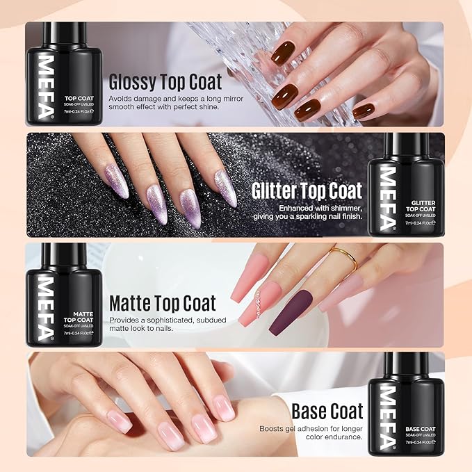 MEFA 60 Pcs Gel Nail Polish Kit with U V Light, 32 Colors All Seasons Nude Gel Nail Polish Set with Base and Matte/Glossy Glitter Top Coat Nail Art DIY Decorations Manicure Tools Gifts for Women