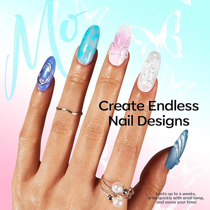 modelones 32 PCS Summer Gel Nail Polish Set, 28 Colors Glitter Cat Eye Jelly Pearl Chameleon Gel Polish with Magnet, No Wipe Base Coat, Glitter & Glossy & Matte Top Coat Soak Off Nail Art Kit