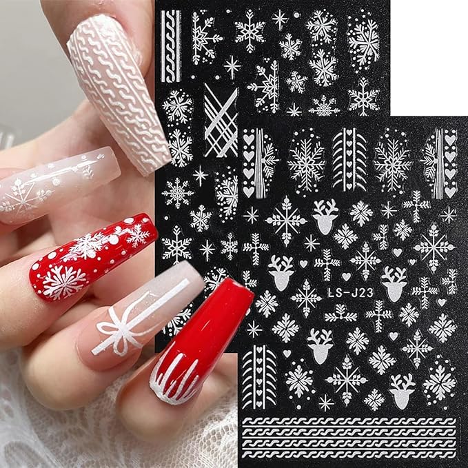 6 Sheets Glitter Silver Snowflake Nail Art Stickers 3D Christmas Nail Decals Self Adhesive Xmas Winter Nail Design Holiday Reindeer Snowflakes Nail Stickers for Women Girls Christmas Nail Decoration