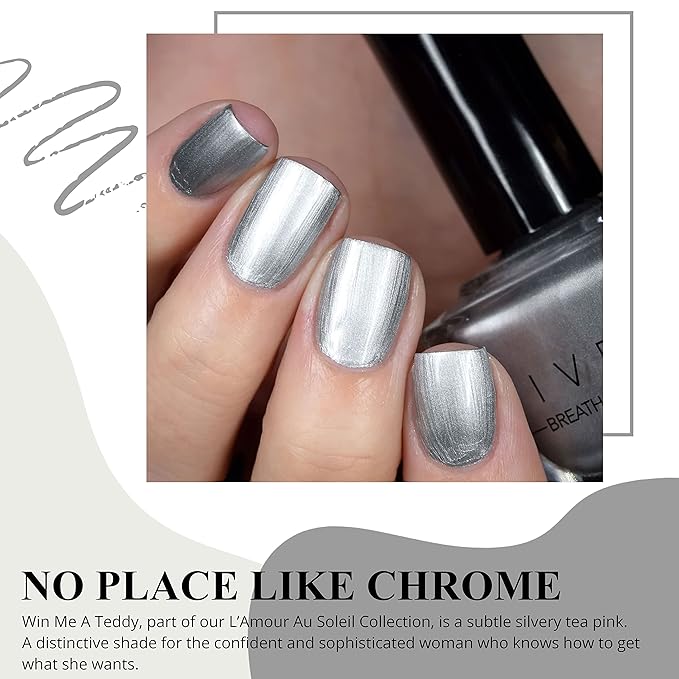 VIVRE Cosmetics Quick Dry Shiny Halal Nail Polish - Vegan, Non Toxic, Long Lasting, Breathable & Water Permeable - No Place Like Chrome