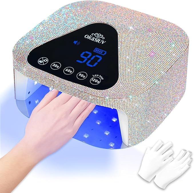 UV LED Nail Lamp with UV Gloves,Magnetic Metal Mirror Base Cordless Nail Dryer, Gel Polish Curing Light with 4 Timers,Touch Control Display,Auto Sensor for Professional Salon & Home