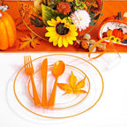 SUT 350Pcs Orange and Clear Plastic Dinnerware Set - Image 4