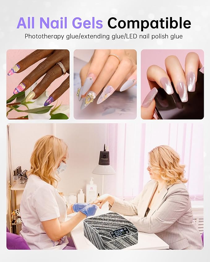 UV Nail Lamp, Rechargeable LED Nail Dryer Sparkly Gel Polish Light 4 Timer Setting Professional Quick Dry Curing Lamp with Display Auto Sensor for Salon & Home, Zebra Diamond
