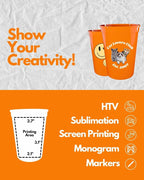 PartyPrints 100 Pack Small 10 to 12 oz Orange Reusable Blank Plastic Cups - Image 4
