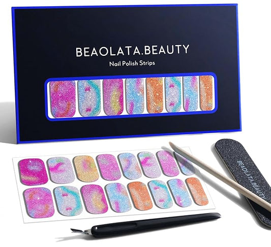 Nail Polish Strips, 32PCS Salon Quality Wraps, Long Lasting Gel Nail Stickers for Women Easy Apply& Remove (Bubble Light Pink)