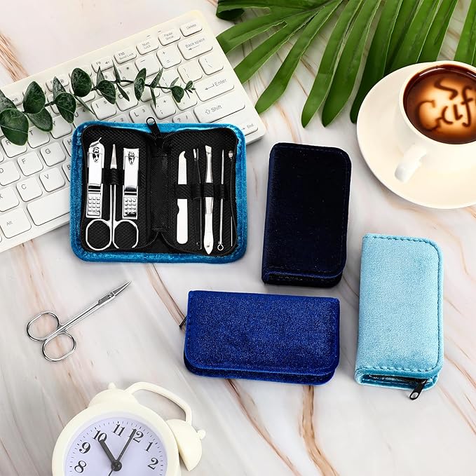 Coume 24 Sets Manicure Set Bulk Rad Tech 8 in 1 Nail Clippers Kit Luxurious Travel Case Stainless Steel Nails Care Tool Office Gift for Coworker Nurse Practitioner Week Christmas(Blue Series)