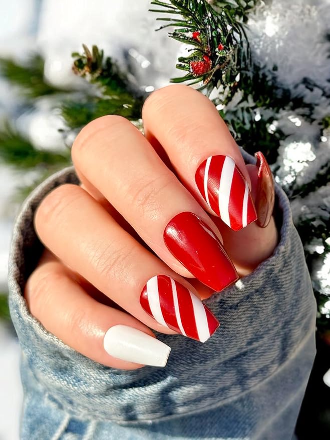 | 20 Exquisite Gel Nail Polish Strips w/Application Accessories - No UV/LED Lamp Required (Holiday | Candy Cane Lane)